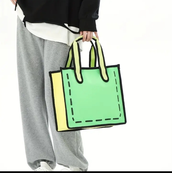 NEW Cartoon Anime Design Tote Bag, Contrast Binding Canvas Handbag - Picture 2 of 5